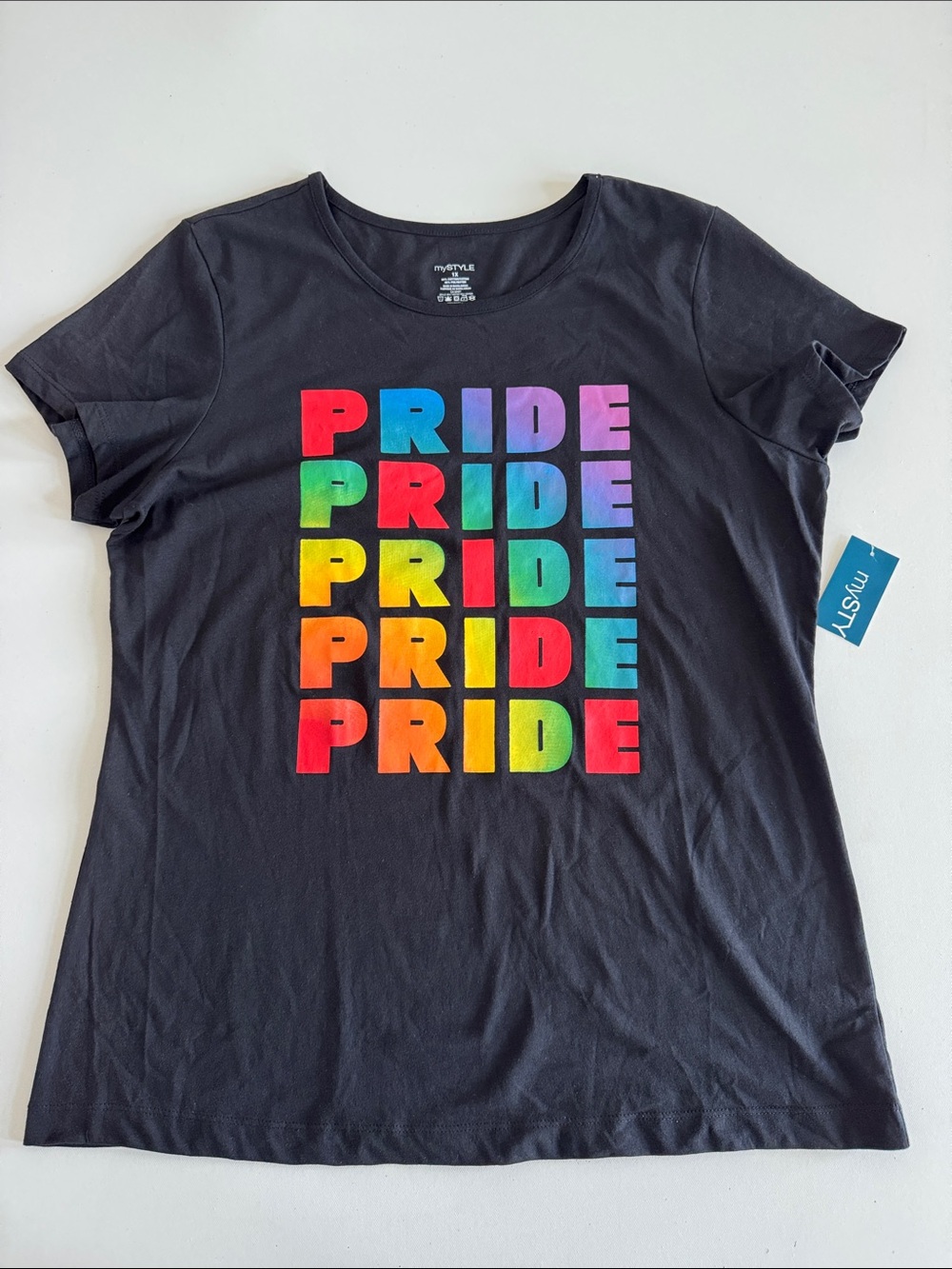 Black 'PRIDE' Short Sleeve Tee - Rainbow Print